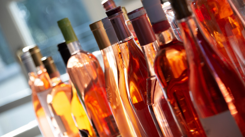 Several bottles of rosé wine are styled together.