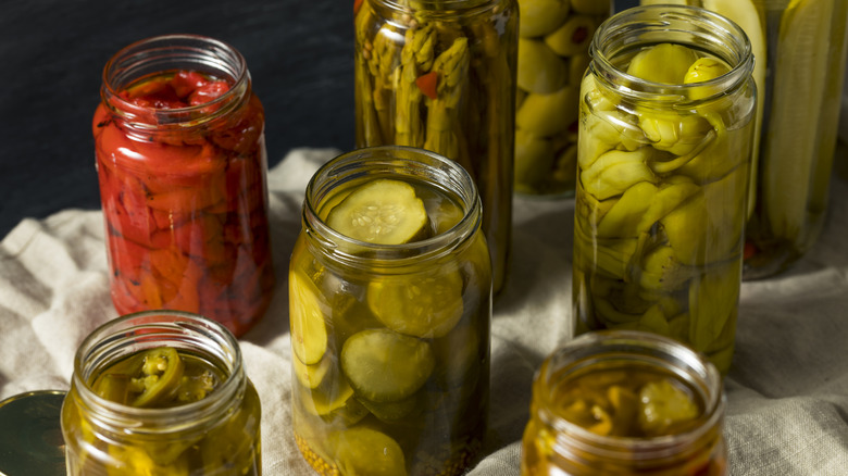 Jars with different types of pickles