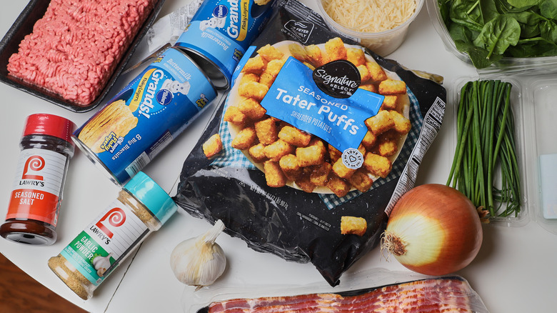 Grocery items laid out on table