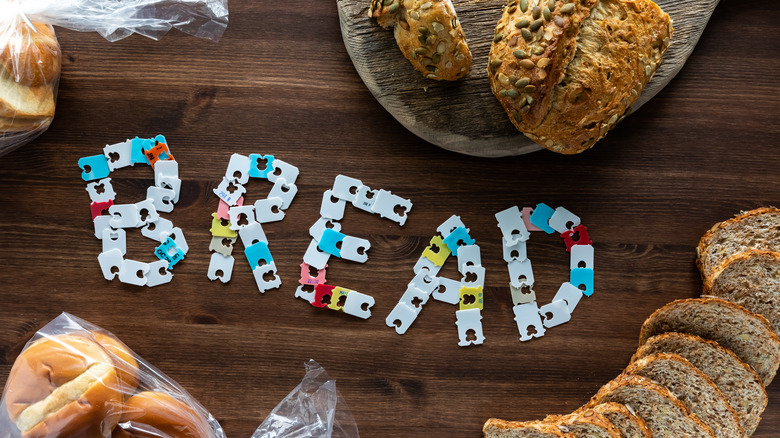 Plastic bread clips spelling out "BREAD"