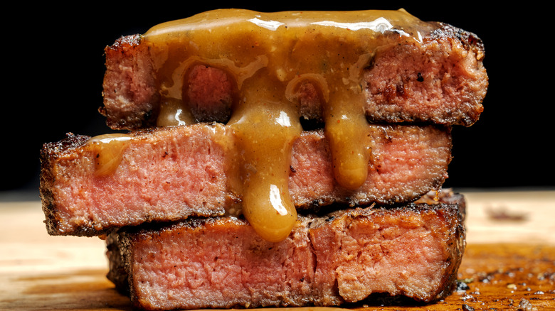 Steak with golden bbq sauce