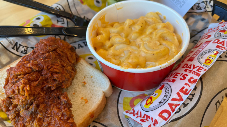 Close-up of a Dave's Hot Chicken meal