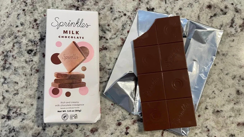 A Sprinkles brand milk chocolate bar