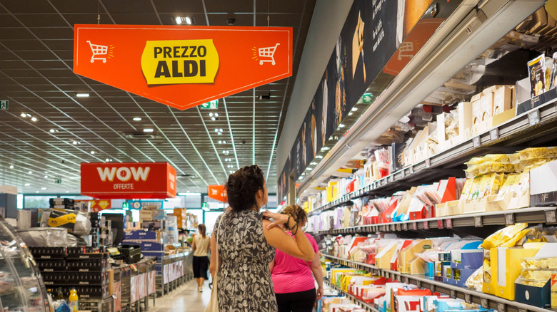 Customers shopping at an Aldi store
