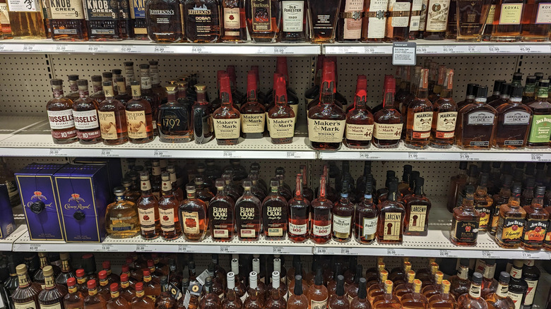 Whiskey selection at Target on shelves.