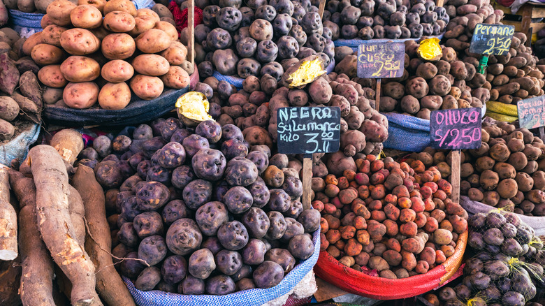 Market of potatoes in Peru.