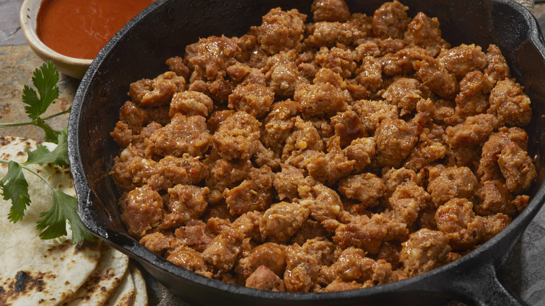 Chorizo in a skillet