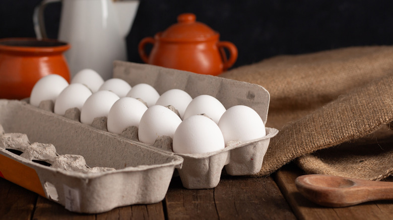 Carton of white eggs