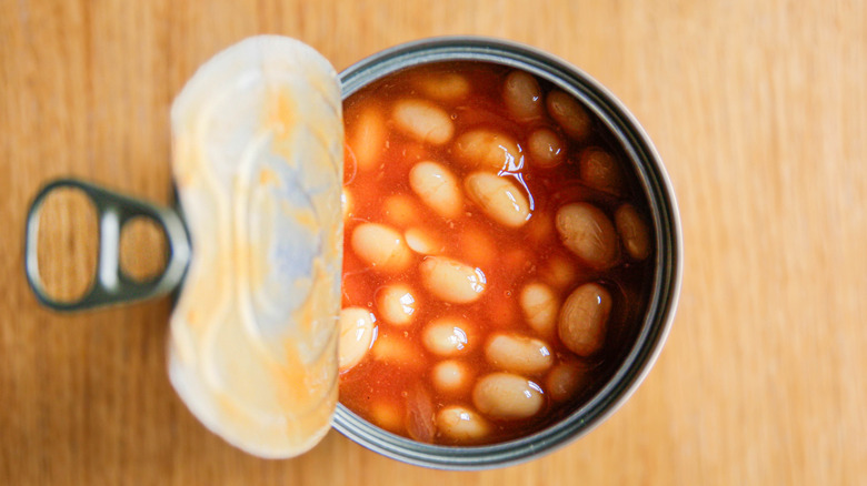 open can of baked beans
