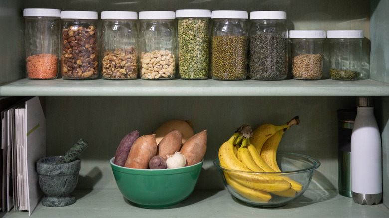 Pantry with tubers and bananas
