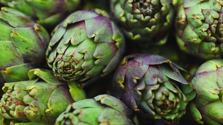 Pile of fresh artichokes