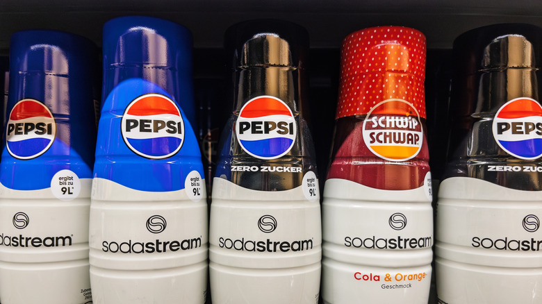 SodaStream syrups lined up on shelf