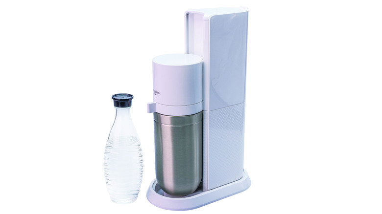 SodaStream machine with bottle on white background