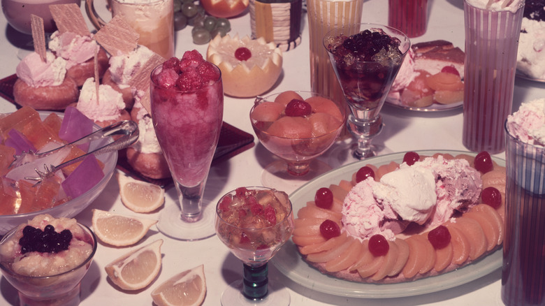 Table full of desserts in the 1960s