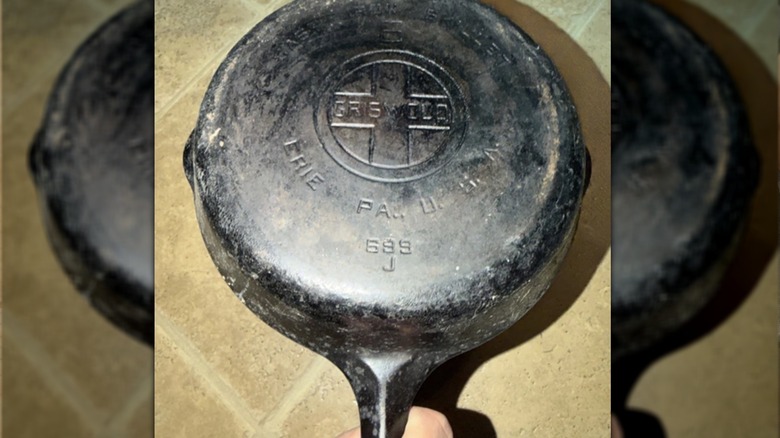 The back of a Griswold cast iron pan