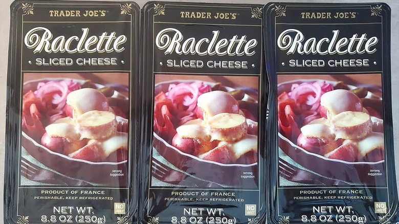 Three packages of Trader Joe's sliced raclette cheese