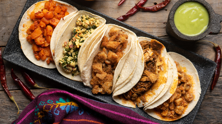 Dish with different taco styles