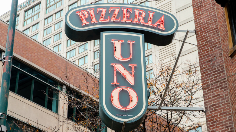 A Pizzeria Uno sign is pictured outside of one of its restaurant locations.