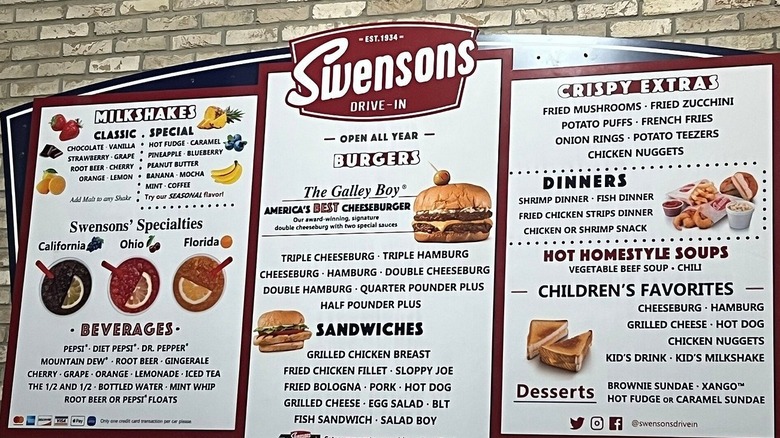 Exterior menu outside a Swenson's Drive-In restaurant in Ohio
