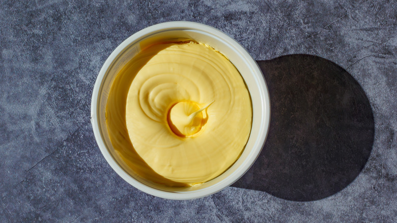 overhead shot of a tub of margarine