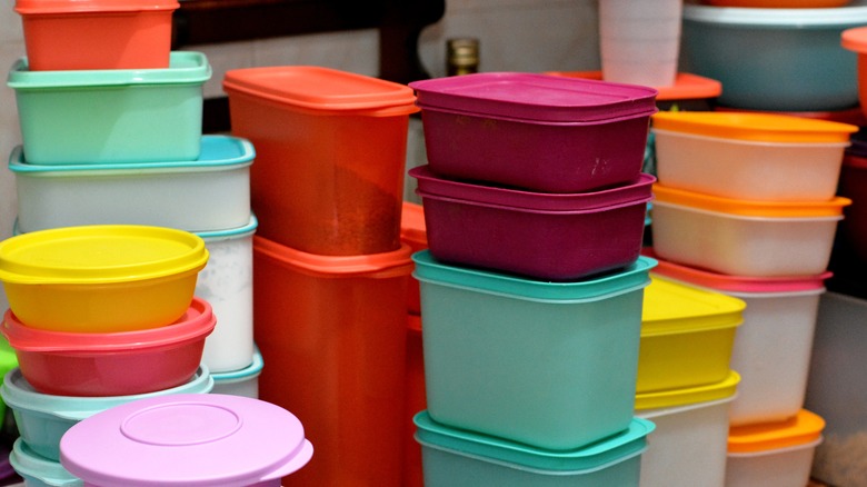 Stacks of Tupperware containers