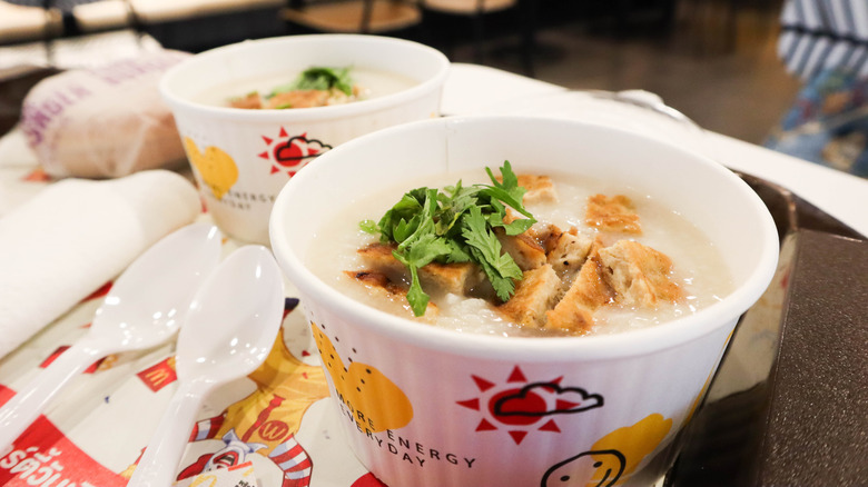 Two small bowls of McDonald's soup in Thailand