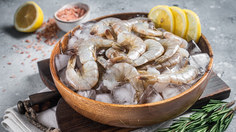 Bowl of thawed, uncooked shrimp