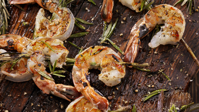 Grilled shrimp on wooden board