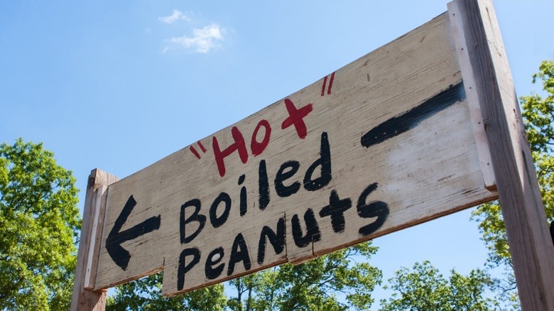 Wooden sign advertising boiled peanuts