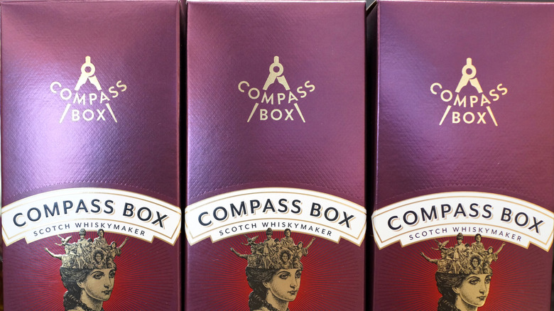 Packages of Compass Box Scottish whisky