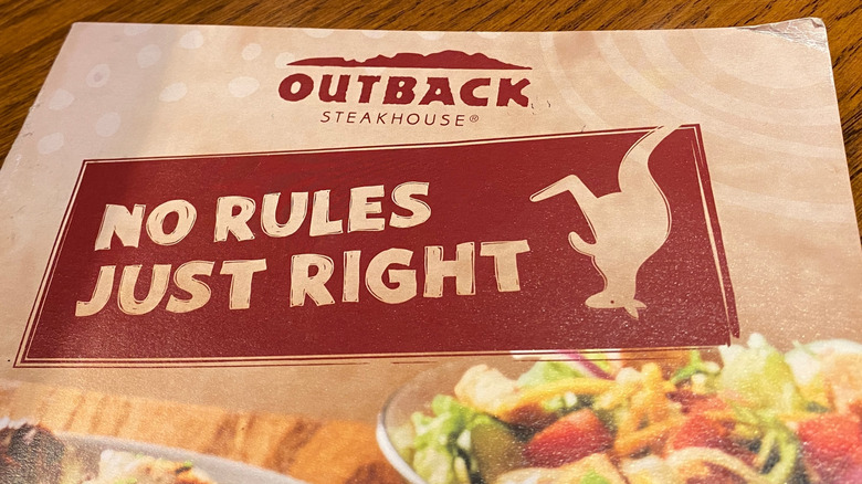 Closeup of Outback Steakhouse menu