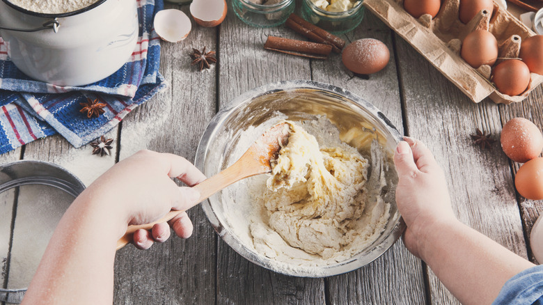 Chef mixing cake batter