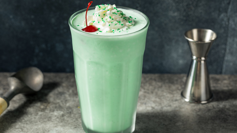 Shamrock inspired shake in a glass