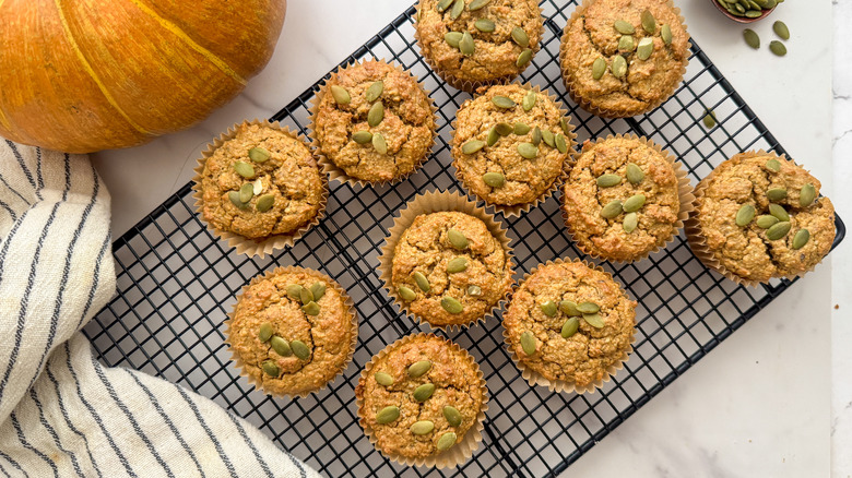 Pumpkin muffins on wire rack
