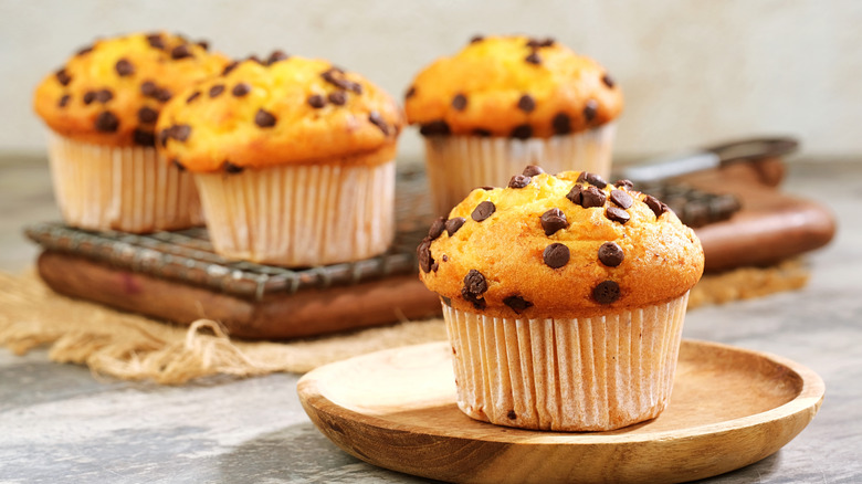 Four chocolate chip muffins