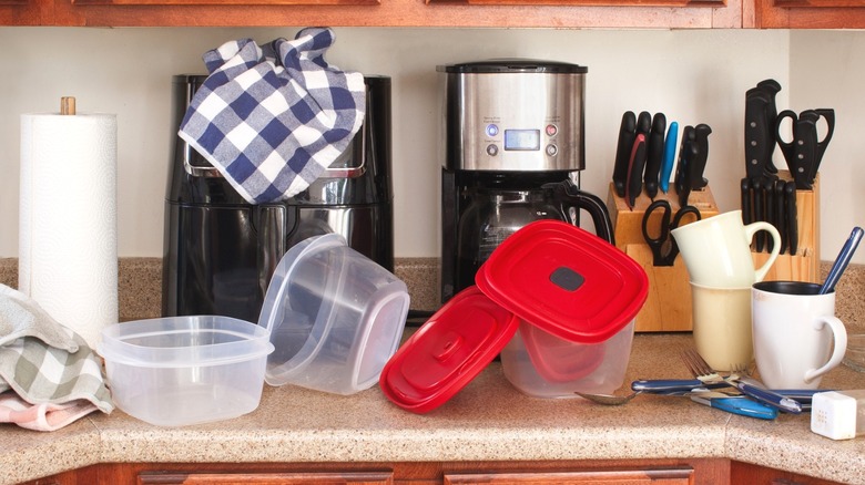 Disorganized kitchen countertop