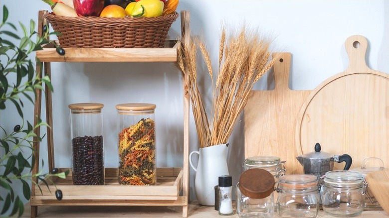 Mini wooden shelf in kitchen