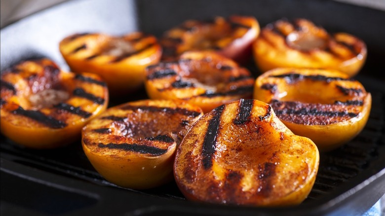 Grilled peach halves