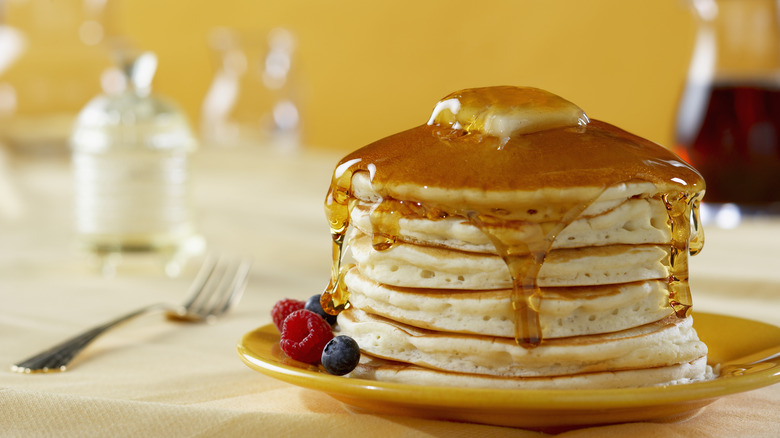 pancake stack with maple syrup