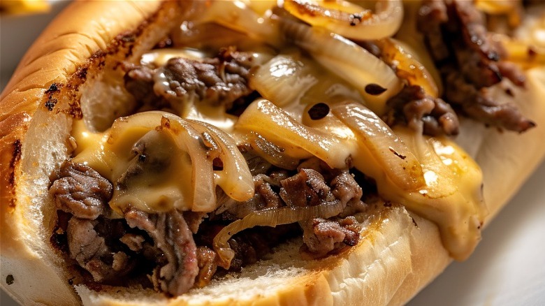 Philly cheesesteak with caramelized onions.