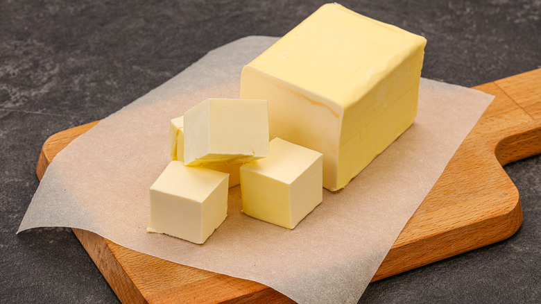 Butter on a wooden plank