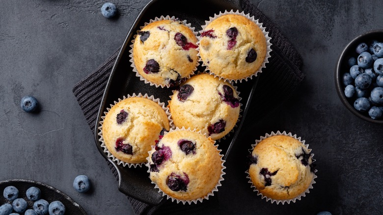Bluberry muffins on dark background