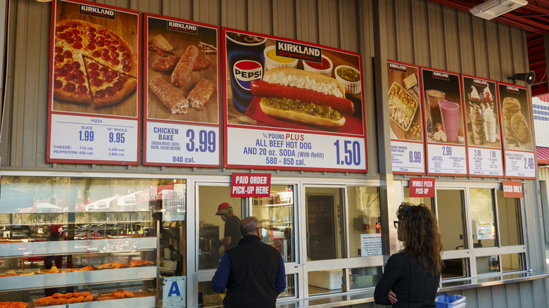 Outdoor Costco food court menu and counter