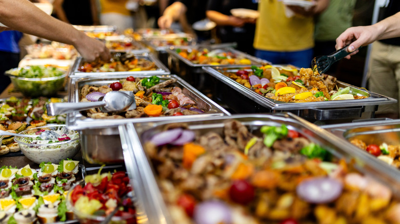 Close up of meats on a buffet table
