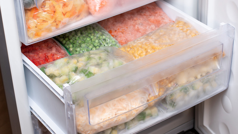 vegetables in freezer drawer