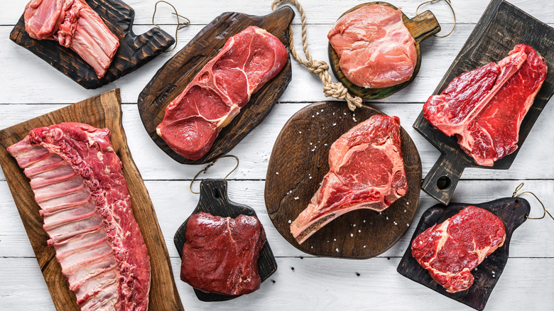 Assorted steaks and meats