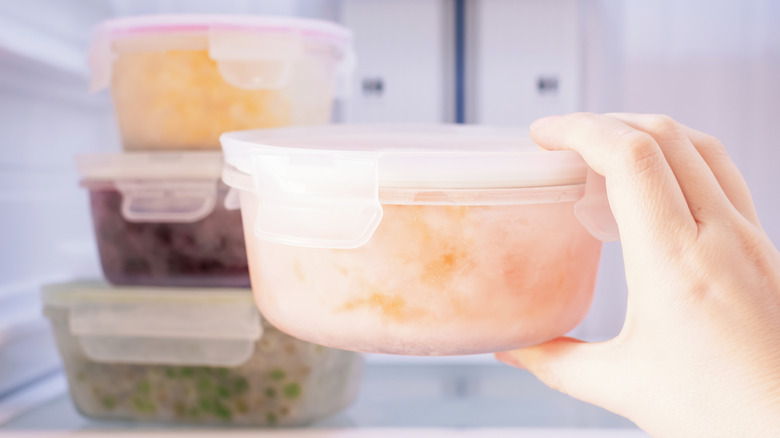 Frozen leftovers in containers
