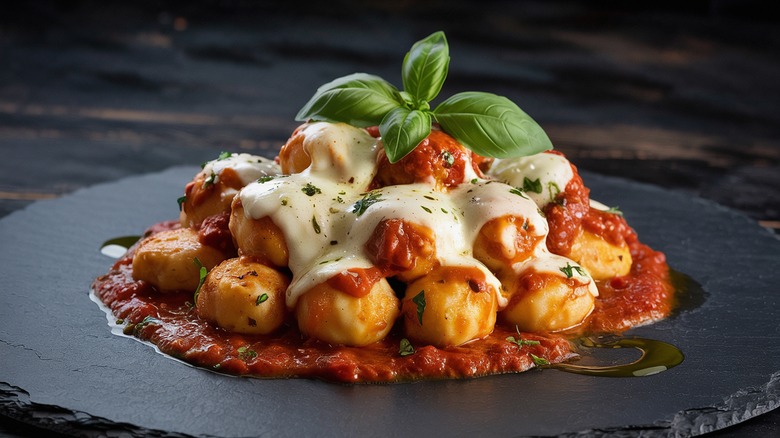 Delicate gnocchi with tomato sauce and cheese