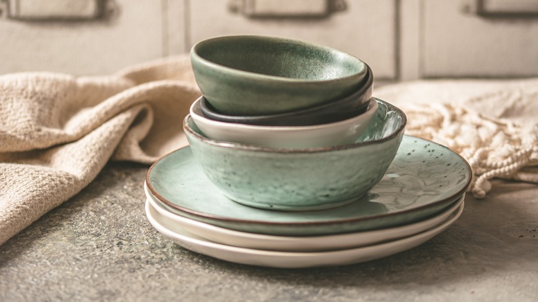 Stack of stoneware kitchenware