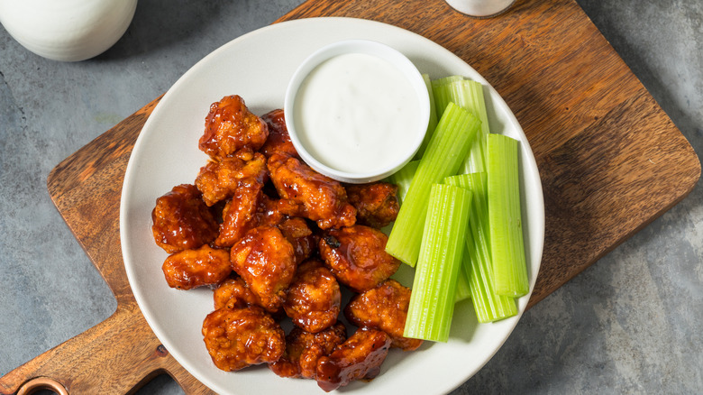 boneless barbecue wings on a plate